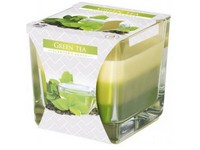 Sklo hranol 80x80 mm ~32h Green tea trojfarebná vonná sviečka