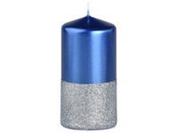 Dvojbarevná, Válec 60x120mm, metal modrá svíčka se stříbrným glitrem