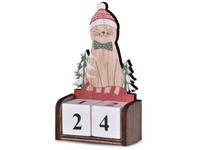 Adventný kalendár drevo 65x110mm kočka, prírodní+mix fareb