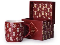 Hrnček keramika 380ml HOLIDAY SPIRIT v krabičke, červená, krémová