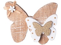 Dekorace dřevo 150X120mm motýli, přírodní, bílá s glitrem