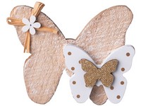 Dekorace dřevo 120x100mm motýli, přírodní, bílá s glitrem