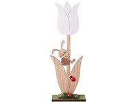Dekorace dřevo 100x290mm tulipán se zajíčkem, přírodní, bílá , hnědá