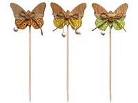 Zápich dřevo 310mm motýl mix barev, přírodní