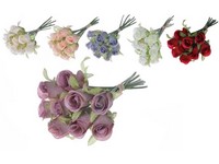 Umelé kvetiny, plast 270mm ruže zväzok 9ks, mixfarieb