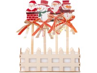 Zápich dřevo 12ks 55x75mm + špejle sněhulák, Santa v dřevěné ohrádce mix, červená, bílá