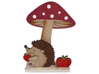 Dekorácia drevo 150X205mm muchotrávka s ježkom, prírodná, červená, biela, hnedá
