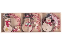 Fa akasztós  9db 50x70mm hóember dobozban, natúr, színes