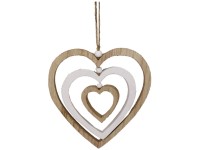 Záves drevo 145x150mm srdce, prírodná, biela