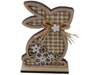 Dekoráció fa 120x45x170mm nyúl állványon, natúr, barna