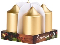 Emocio adventná valcová sviečka 4 ks 4x7,5 cm Metal zlaté
