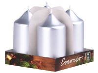 Emocio adventná valcová sviečka 4 ks 4x7,5 cm Metal stříbrné