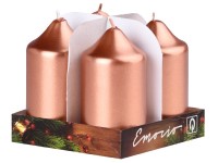 Emocio adventná valcová sviečka 4 ks 4x7,5 cm Metal měď