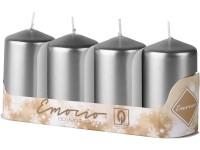 Emocio adventní válec 4ks 50x90 Metal stříbrné svíčky