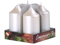 Emocio adventná valcová sviečka 4 ks 4x7,5 cm Perla bílé