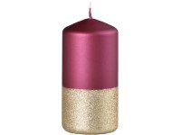 Dvojfarebná valcová sviečka s glitrom 6x12 cm tmavá