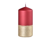 Dvojfarebná valcová sviečka s glitrom 6x12 cm červená