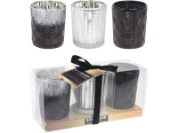 Svietnik sklo 3 ks – set 170×58×83 mm, mix čierna/strieborná/sivá