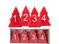 Stromček advent 4 ks 52x80 mm biele čísla, červená sviečka