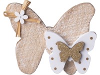 Dekorace dřevění motýli přírodní bílá s glitrem 120x100mm