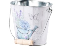 Plechový kvetináč oválny s uchom design kanva s kvetinami, farebný 125x80x110mm