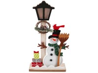 LED dekorácia drevo snehuliak pri lampe 14,5x31,5 cm