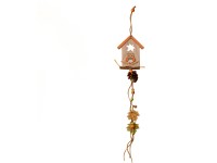 Záves drevo 95x130mm domček so sovou, prírodná, oranžová