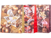 Taška darčeková 260x320 mm ozdoby vianočné dekorácie mix, zlatá, červená, fialová