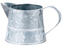 Malá plechová kanva bordúra kvietok, sivá, biela 185x115x105mm