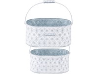 Kvetináč plechový 2ks set 285x145x135/340x180x155mm oválny s uchom geometrický design, šedá, biela