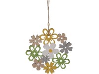 Závěs dřevo 180mm věneček květiny, přírodní, barevná