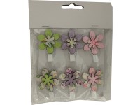 Dekorációs fa 6db 45x30mm virágok pálcikán, színes
