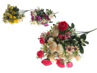 Umělé květiny, plast 480mm růže a sedmikrásky puget, mix