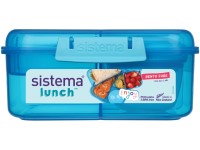 Sistema® Lunch™ Trojkomorová krabička s nádobou na jogurt a 2 tácky 1,25 litra, modrá