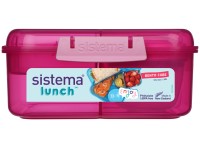 Sistema® Lunch™ Tříkomorová krabička s nádobou na jogurt a 2 tácky 1,25 litru, růžová