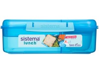 Sistema® Lunch™ Tříkomorová krabička s nádobou na jogurt a 2 tácky 1,65 l, modrá