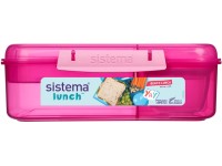 Sistema® Lunch™ Tříkomorová krabička s nádobou na jogurt a 2 tácky 1,65 l, růžová