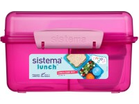 Sistema® Lunch™ Tříkomorová krabička s nádobou na jogurt s dvojitým víčkem 2 l, růžová