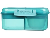 Sistema® Ocean Bound Bento Cube tříkomorová krabička s nádobou na jogurt a 2 tácky 1,25 l,  mátová