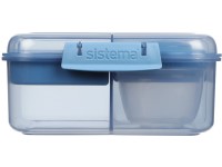 Sistema® Ocean Bound Bento Cube tříkomorová krabička s nádobou na jogurt a 2 tácky 1,25 l, modrá