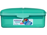 Sistema® Lunch™ Krabička Quaddie 1,5 l se 3 výklopnými přihrádkami ve víku a s lahví na pití, mátová