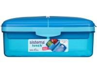 Sistema® Lunch™ Krabička Quaddie 1,5 l s 3 výklopnými priehradkami vo veku as fľašou na pitie, modrá