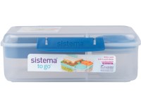 Sistema® TO GO™ Trojkomorová krabička s nádobou na jogurt a 2 tácky 1,65 l, modrá