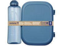 Sistema Ocean Bound Tříkomorová krabička na svačinu s nádobou na jogurt 1,1 l, + láhev Swift Squeeze 480 ml modrá