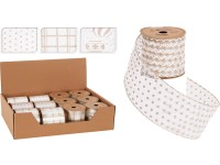 Stuha 2700x63mm potlač mix box, biela, zlatá s glitrom