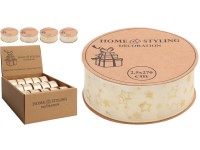 Stuha 2700x25mm potlač zlatý hviezda, husľový kľúč s notami box mix, krémová, zlatá