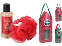 Fürdőszobai ajándékszett 1x100ml tusfürdő/1x15g szivacs, vegyes színek