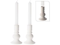 Svietnik keramika 2ks 72x110mm na kónickú sviečku+2ks kónických sviečok 21x160mm, biela