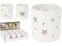Porcelán gyertyatartó 75x75x80mm teamécseshez, csillagok mix, fehér
