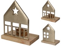 Fém gyertyatartó 130x80x190/150x802x160mm házikók, teamécseshez mix, arany, natúr